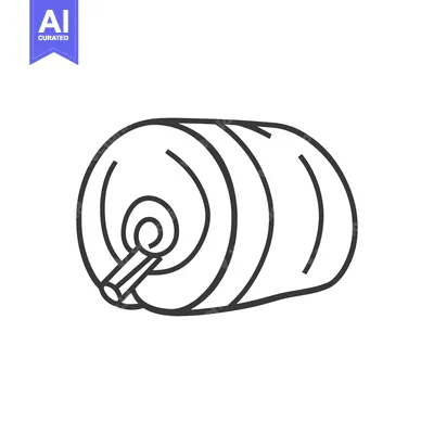 Aset desain premium: An illustrative line drawing image of a rolled object and pin
