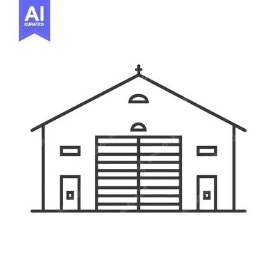 Premium design asset: A simple linear depiction of a large rectangular building structure