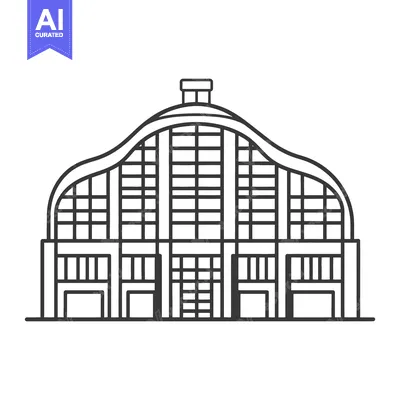 Aset premium populer: A stylized black and white outline drawing of a building