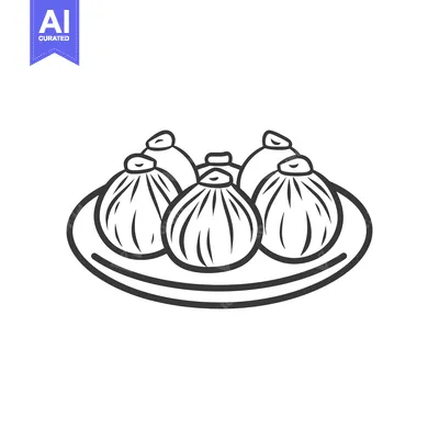 A Line Drawing Illustrating Several Dumplings Served on a Plate