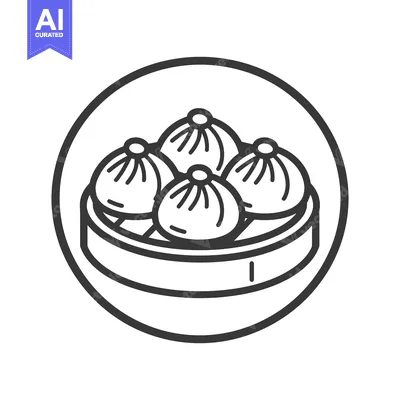 Aset premium populer: Four delicious steamed dumplings within a round circular frame design