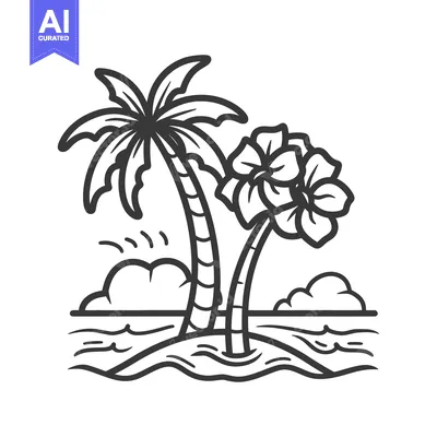 Aset premium populer: Two tropical trees and flowers on a small island landscape
