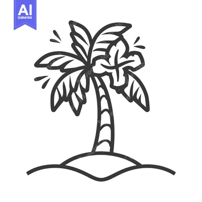 Popular premium asset: A black and white illustration of a tropical palm tree