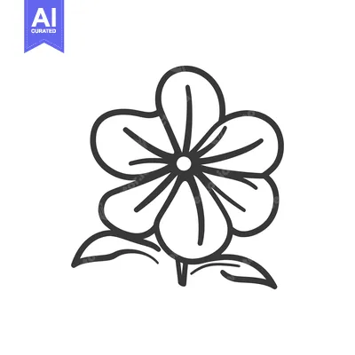 Aset desain premium: A black and white illustration of a simple flower on a stem
