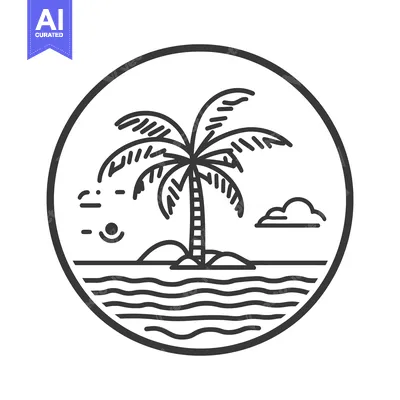 Premium design asset: A tropical beach scene with a palm tree in a circle design