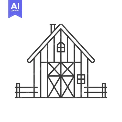 Popular premium asset: Simple vector illustration of a barn with windows and a fence