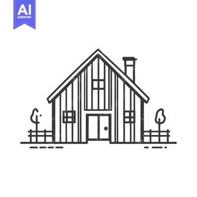 Aset desain premium: A simple black and white line art illustration of a house