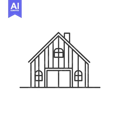 Aset premium populer: Simple illustration of a barn style building with windows and chimney