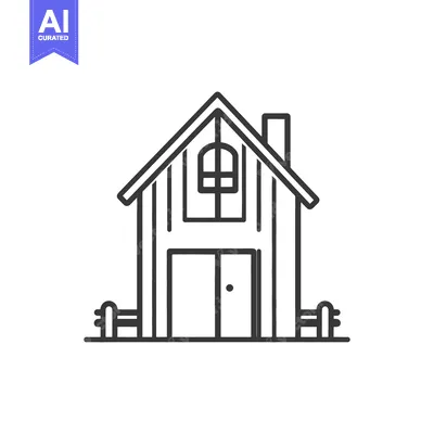 A simple line drawing of a quaint country building