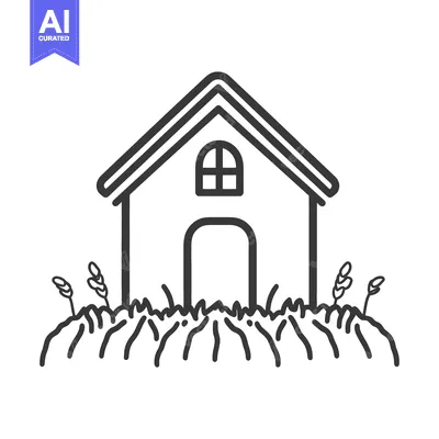 Aset premium populer: Simple line art illustration of a small house and grassy area