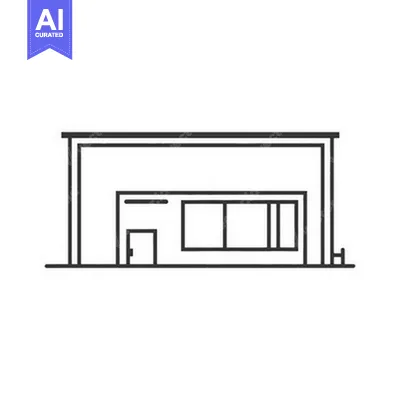 Aset desain premium: Simple black and white architectural illustration depicting building e