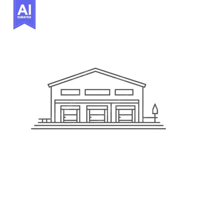 Premium design asset: A minimalist illustration of a warehouse with three garage doors