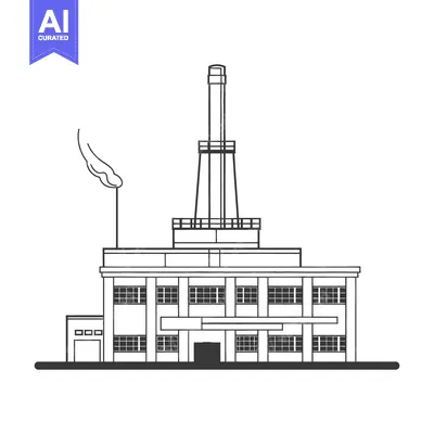 Aset premium populer: A black and white illustration of a factory building