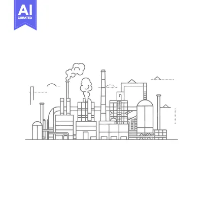 Aset premium populer: A minimalist black and white line drawing of a factory