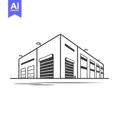Popular premium asset: An industrial building or warehouse rendered in simple outline form