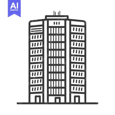 Aset premium populer: A tall apartment or office building with many windows is shown