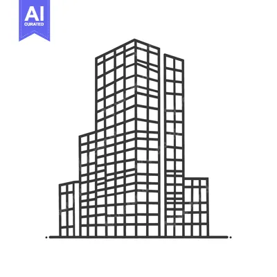 Aset desain premium: Simple black and white illustration showing a modern building complex