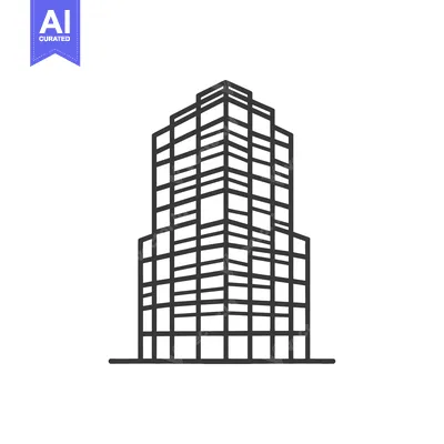 Aset desain premium: A tall urban high rise building sketched in black lines