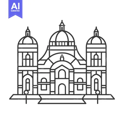 Premium design asset: A detailed outline depiction of an ornate architectural building facad