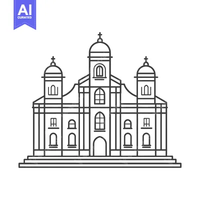 Aset premium populer: A symmetrical outline illustration of a grand church building