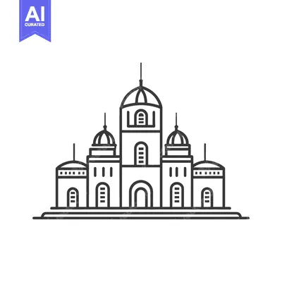 Aset desain premium: The minimalist illustration depicts a classical religious architecture