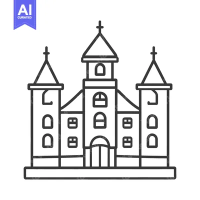 Aset desain premium: A simple line art illustration of a religious building structure