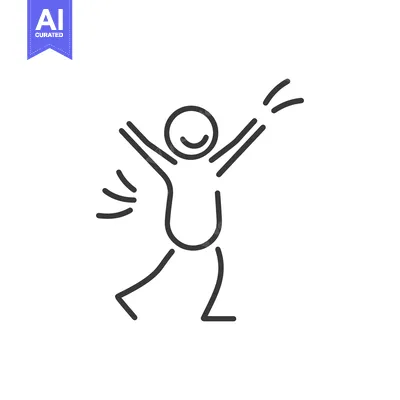 Aset premium populer: A simple stick figure is jumping and expressing joy happily