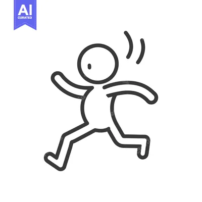 Aset premium populer: A simple black and white cartoon figure running quickly with arms outs