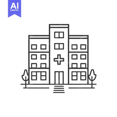 Premium design asset: A simple line drawing of a medical facility building