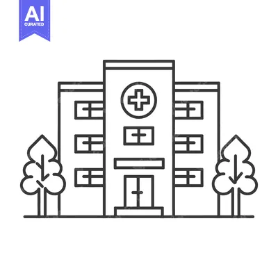 Aset premium populer: A simplified black and white illustration of a hospital building