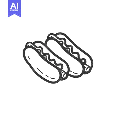 Premium design asset: Three hot dogs with sauce and buns in a simple illustration