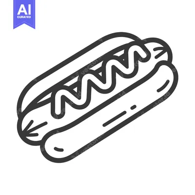 Aset premium populer: A simple outlined illustration depicting a classic hotdog with condime