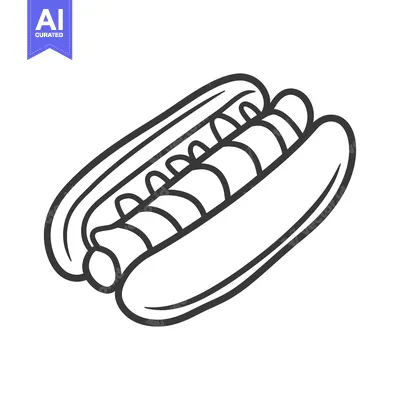 Aset premium populer: A black and white illustration of a hot dog in a bun