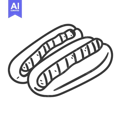 Aset premium populer: Two hot dogs on buns drawn with bold black lines