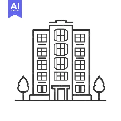 Aset desain premium: A tall multi story building with trees and many windows