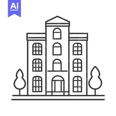 Premium design asset: A detailed outline illustration depicting a grand architectural buildi