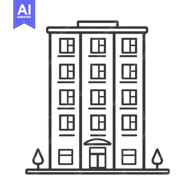 Aset desain premium: A tall residential building with multiple floors and small trees