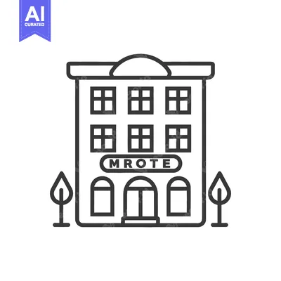 Aset desain premium: A minimalist black and white illustration of an apartment building