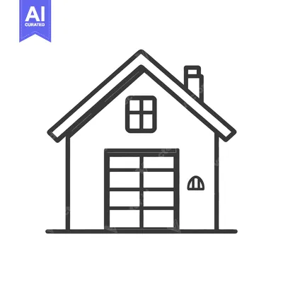 Aset desain premium: A Simple Outline Drawing of a House with Windows and Chimney