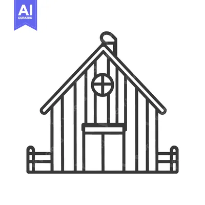 A black and white illustration of a simple wooden house