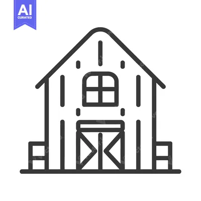 Aset desain premium: A simple black line drawing of a farm barn building