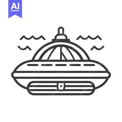Aset desain premium: A schematic illustration of a futuristic vessel floating on water