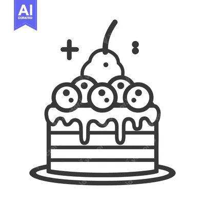 Popular premium asset: A black and white illustrated birthday cake with cherries on top