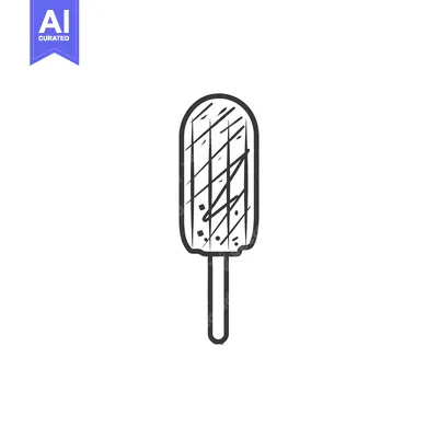 Aset premium populer: Illustrated sketch of an ice pop on a wooden stick against white backg