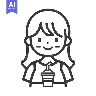 Aset premium populer: A simple outline illustration of a smiling young woman