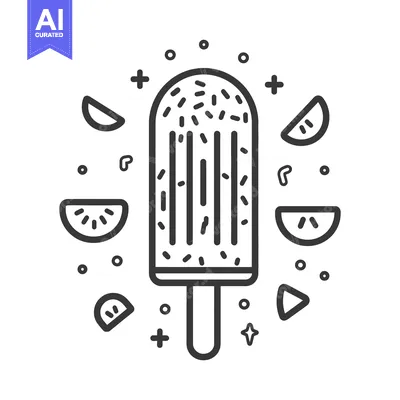 Aset desain premium: A monochrome illustration depicting a refreshing popsicle on a stick