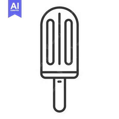 Aset desain premium: An outlined drawing shows a frozen treat on a stick