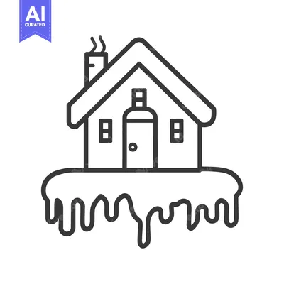 Aset premium populer: A simple house graphic with melting snow on its base