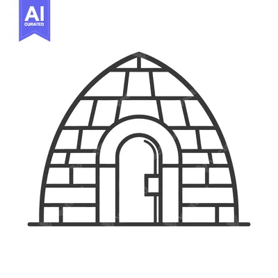 Aset desain premium: Simple black line drawing of an isolated snow igloo