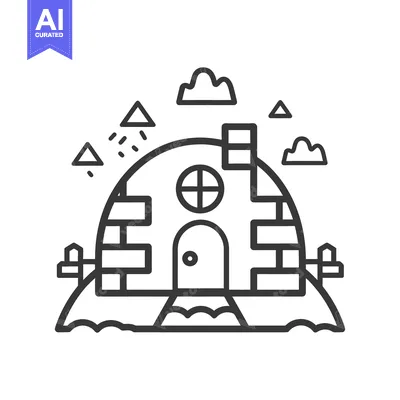 Aset desain premium: A small domed house surrounded by simple decorative elements